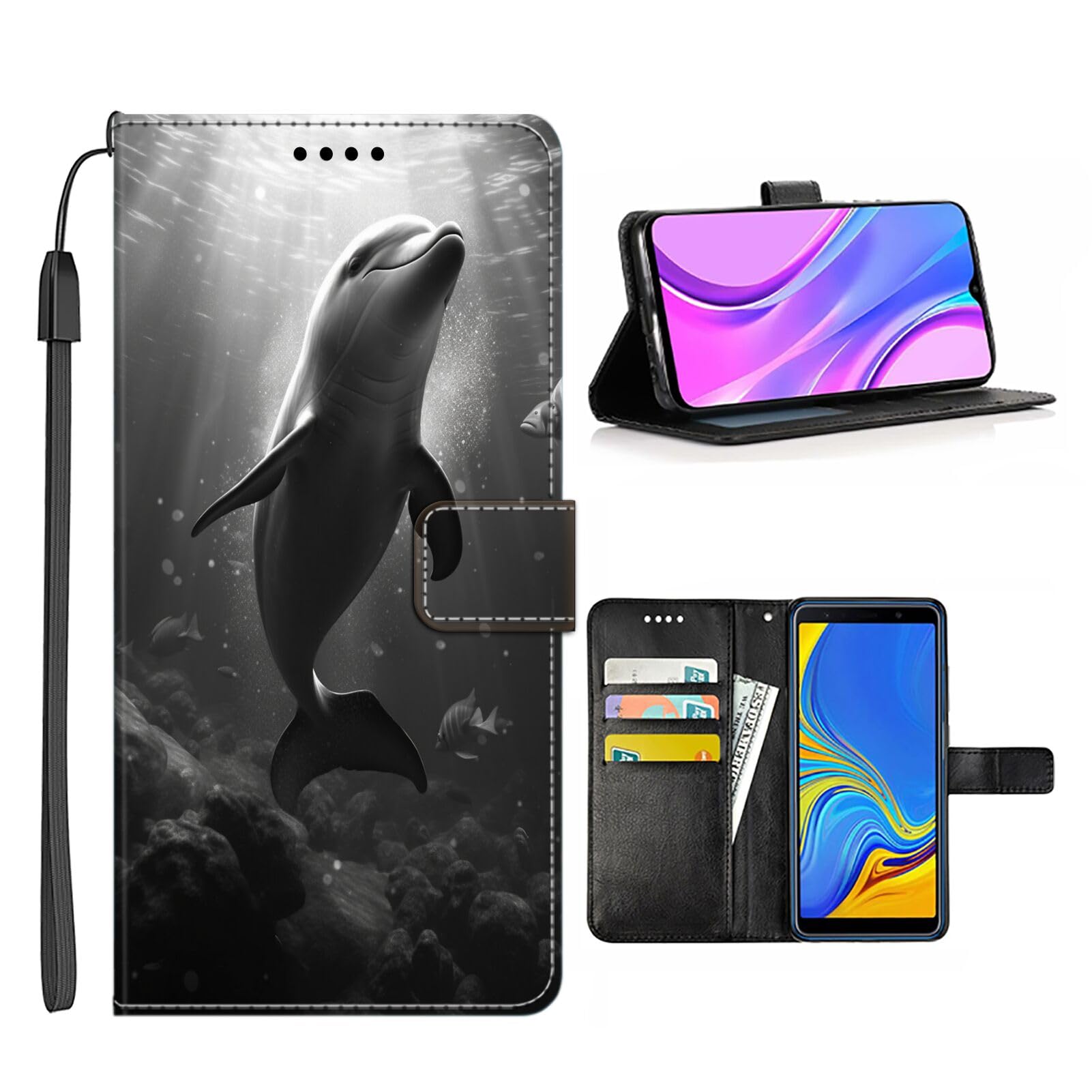 SANTUO Wallet Phone Case for Samsung Galaxy S20 with Dolphin-aa12 Pattern Folio Magnetic Buckle Leather TPU Protective Case with Card Bag ID Card