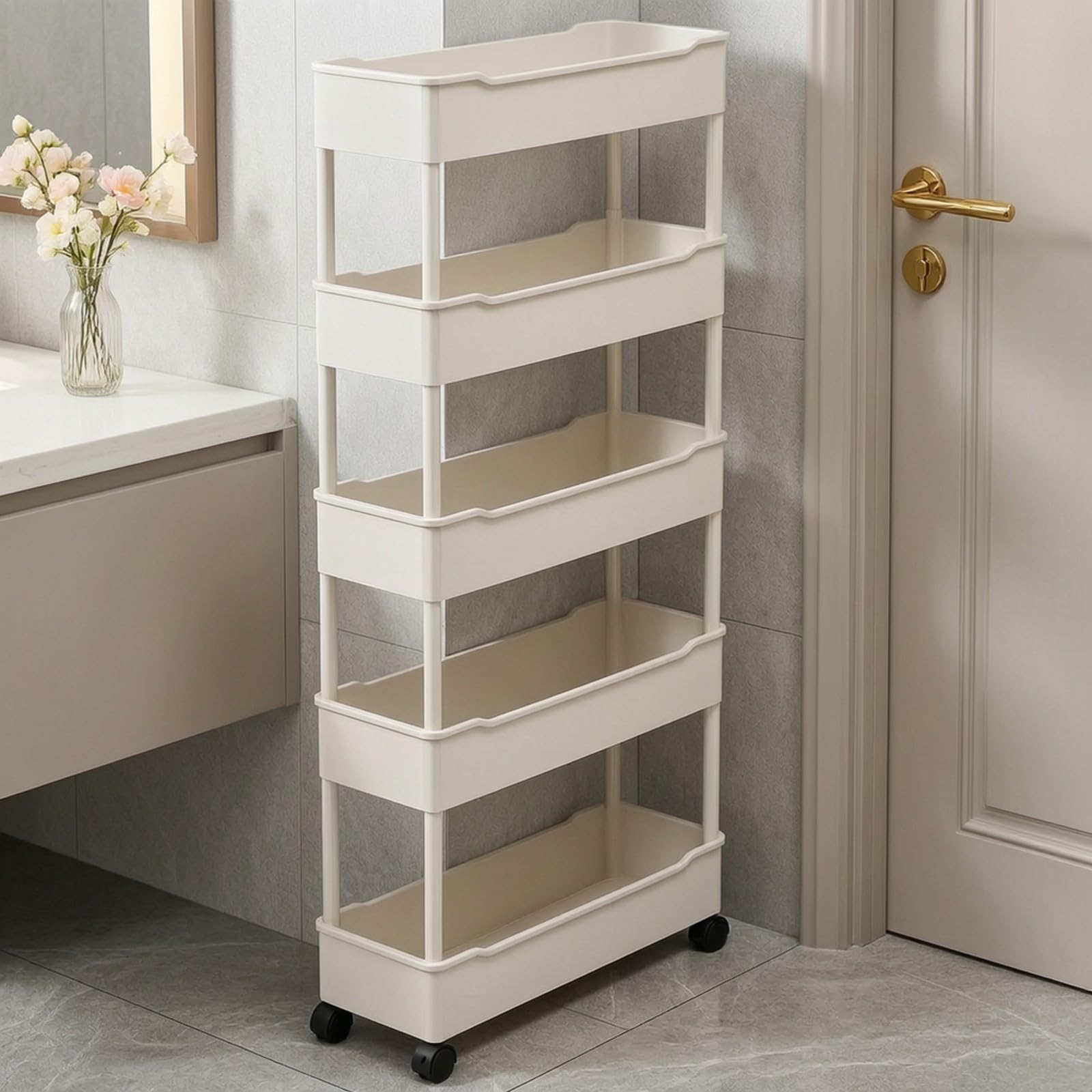 Armadietto con Ruote Scorrevole Scaffale con Ruote, Visibile, Scaffale Ripiani, per, Bianco, 20CM