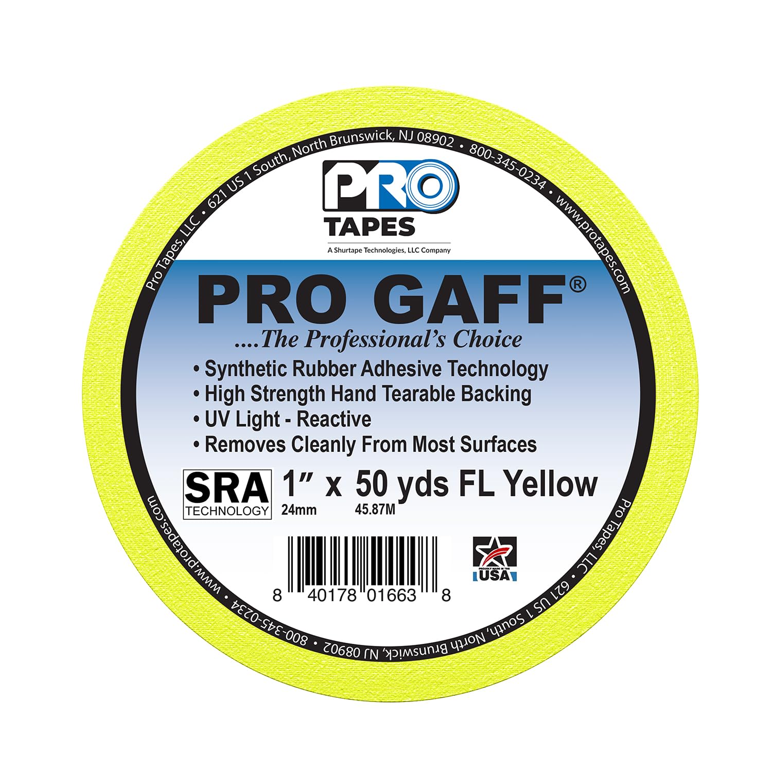 ProTapes 840178016645 Pro Gaff-Nastro adesivo in tessuto opaco Gaffers adesiva in gomma, lunghezza 50 x larghezza yd. (1 2,54 cm, colore: giallo fosforescente, confezione da 48 pezzi