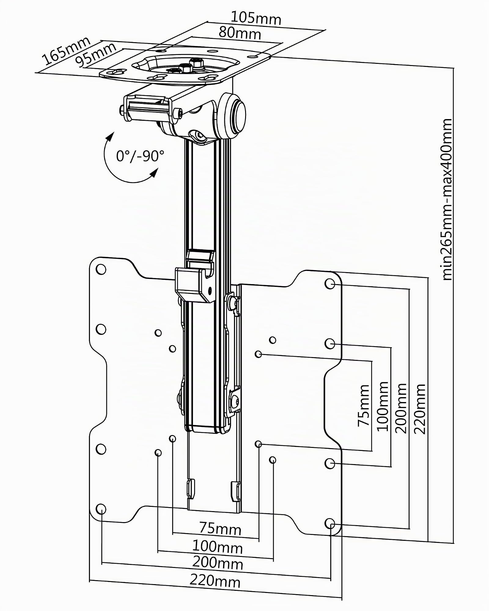 SCHWAIGER LWHD3720 513 Supporto da soffitto per TV Supporto da soffitto per display da 17-37 pollici tetto inclinato soffitto a parete pieghevole ruotabile max. 20kg