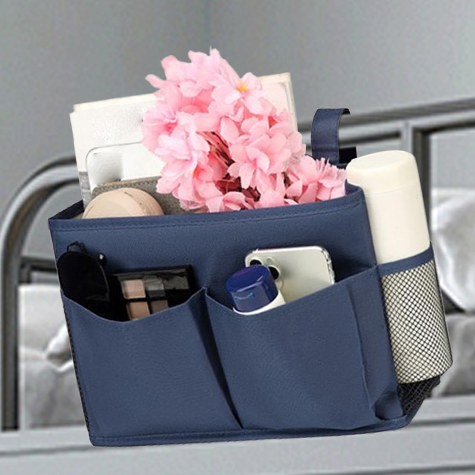 Amagogo Bedside Aufbewahrungskorb Bett Organizer Hängetasche mit Mehreren Taschen Aus Leinen Und Baumwolle für Laden Wohnung Büro Kinderzimmer Schlafsaa, Navy Blau
