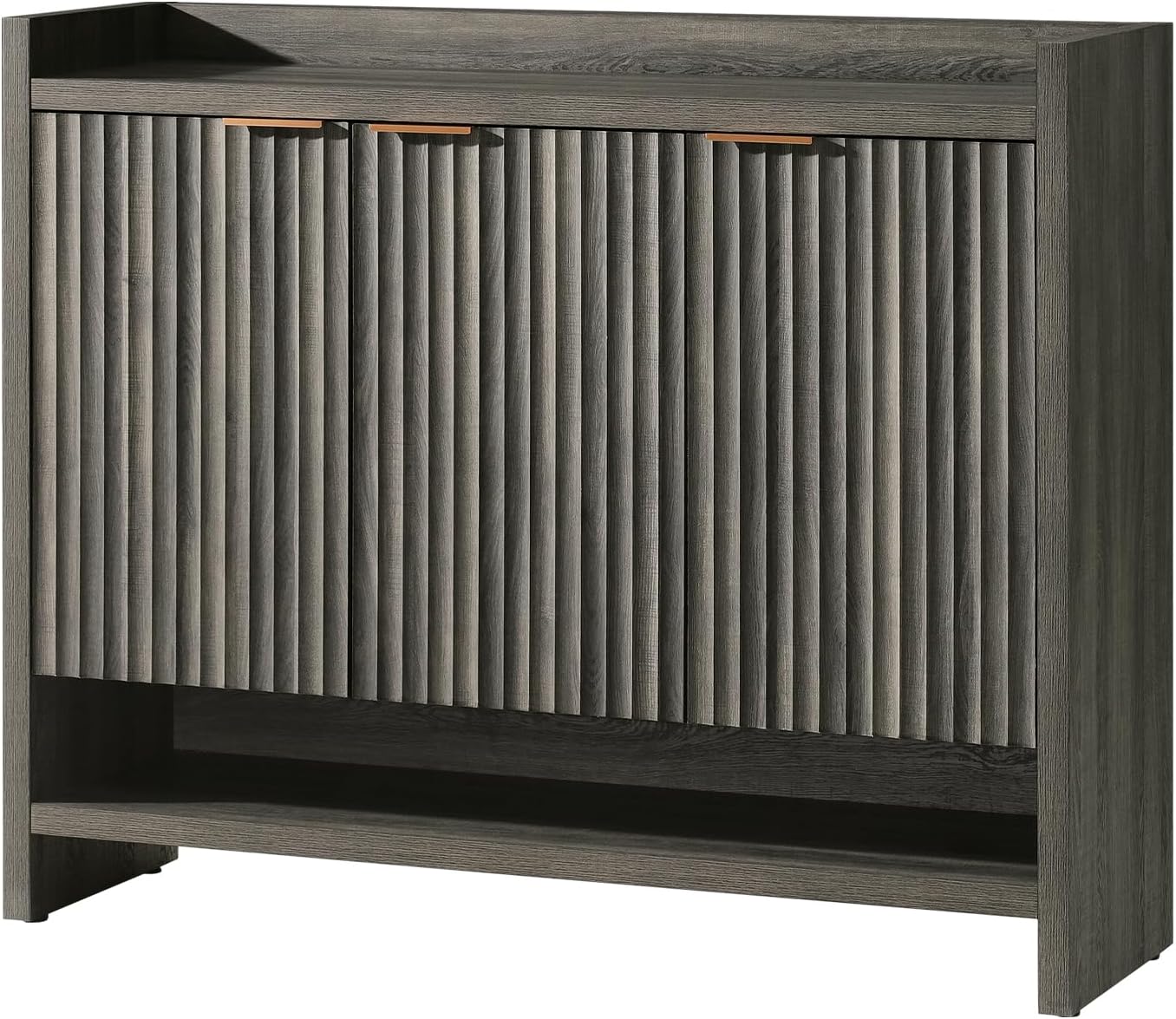 OAKHAM HOME Fluted Shoe Cabinet, 41" Tall 3-Door Entryway Storage Organizer with 3 Tier Adjustable Shelves, Modern Wood Shoe Rack for Hallway Mudroom Entrance Front Door (Midnight Oak)