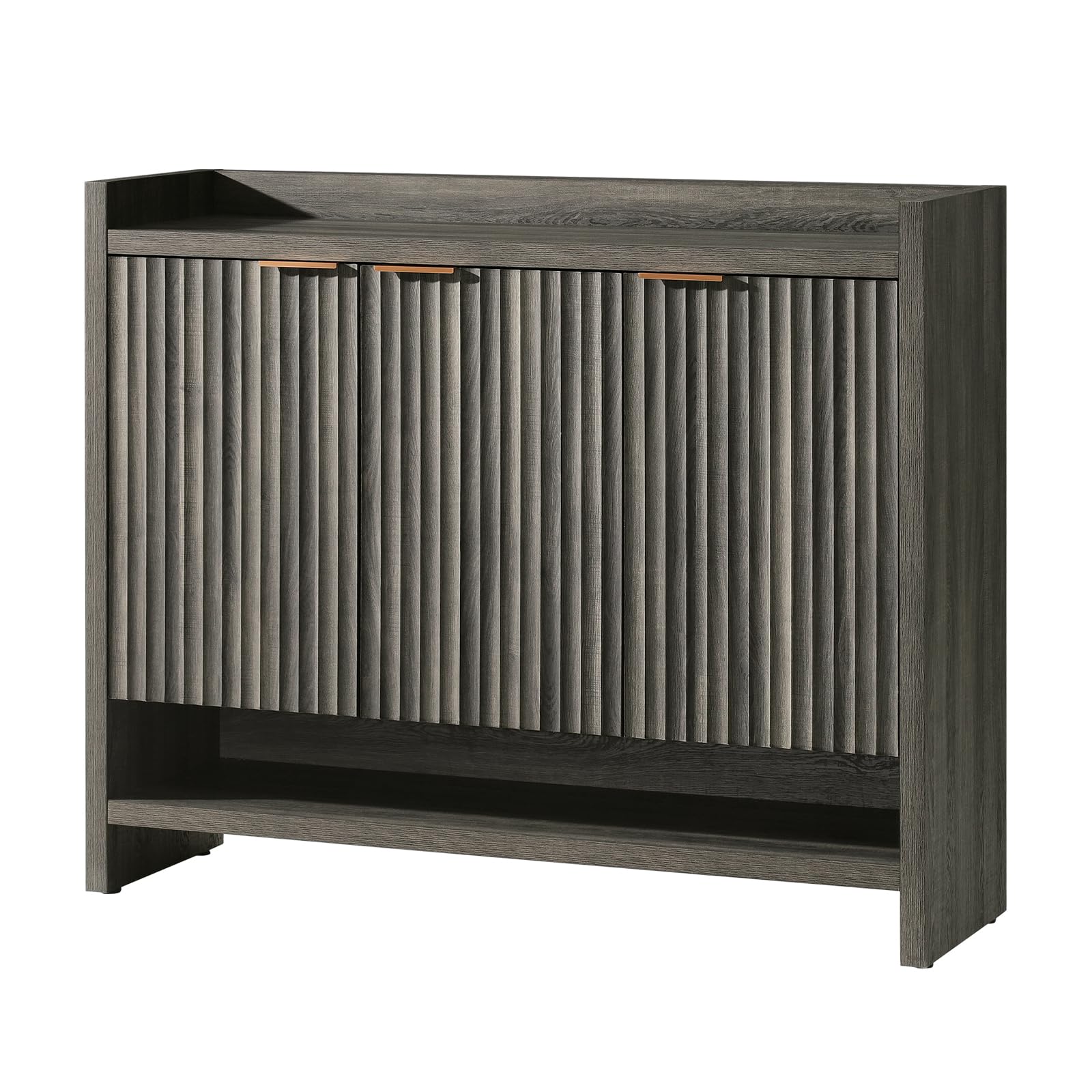 OAKHAM HOME Fluted Shoe Cabinet, 41" Tall 3-Door Entryway Storage Organizer with 3 Tier Adjustable Shelves, Modern Wood Shoe Rack for Hallway Mudroom