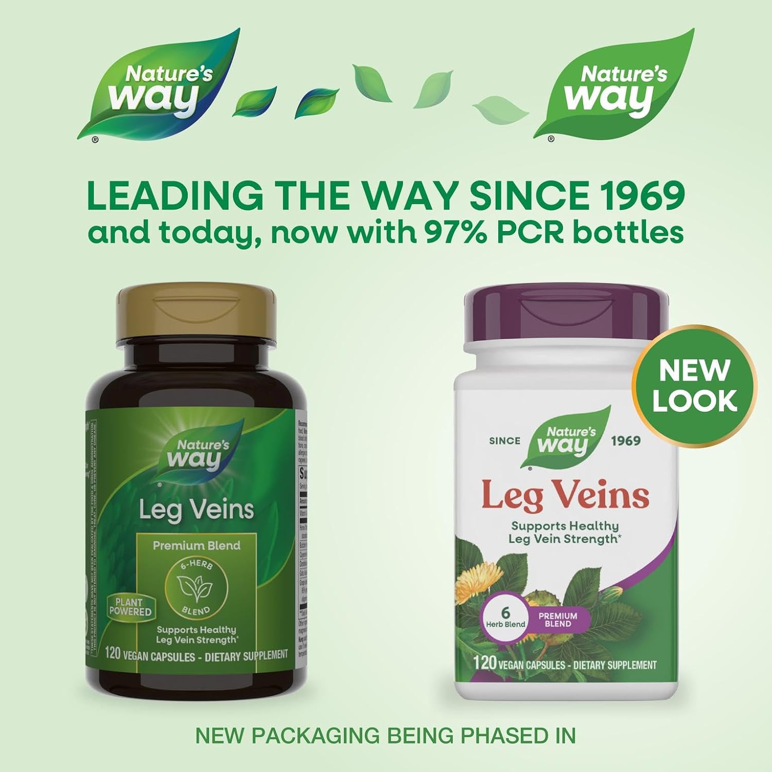 Nature's Way Leg Veins, Supports Healthy Leg Vein Strength*, 6-Herb Blend, With Horse Chestnut Extract, Dandelion, Gluten Free, 120 Vegan Capsules (Packaging May Vary)