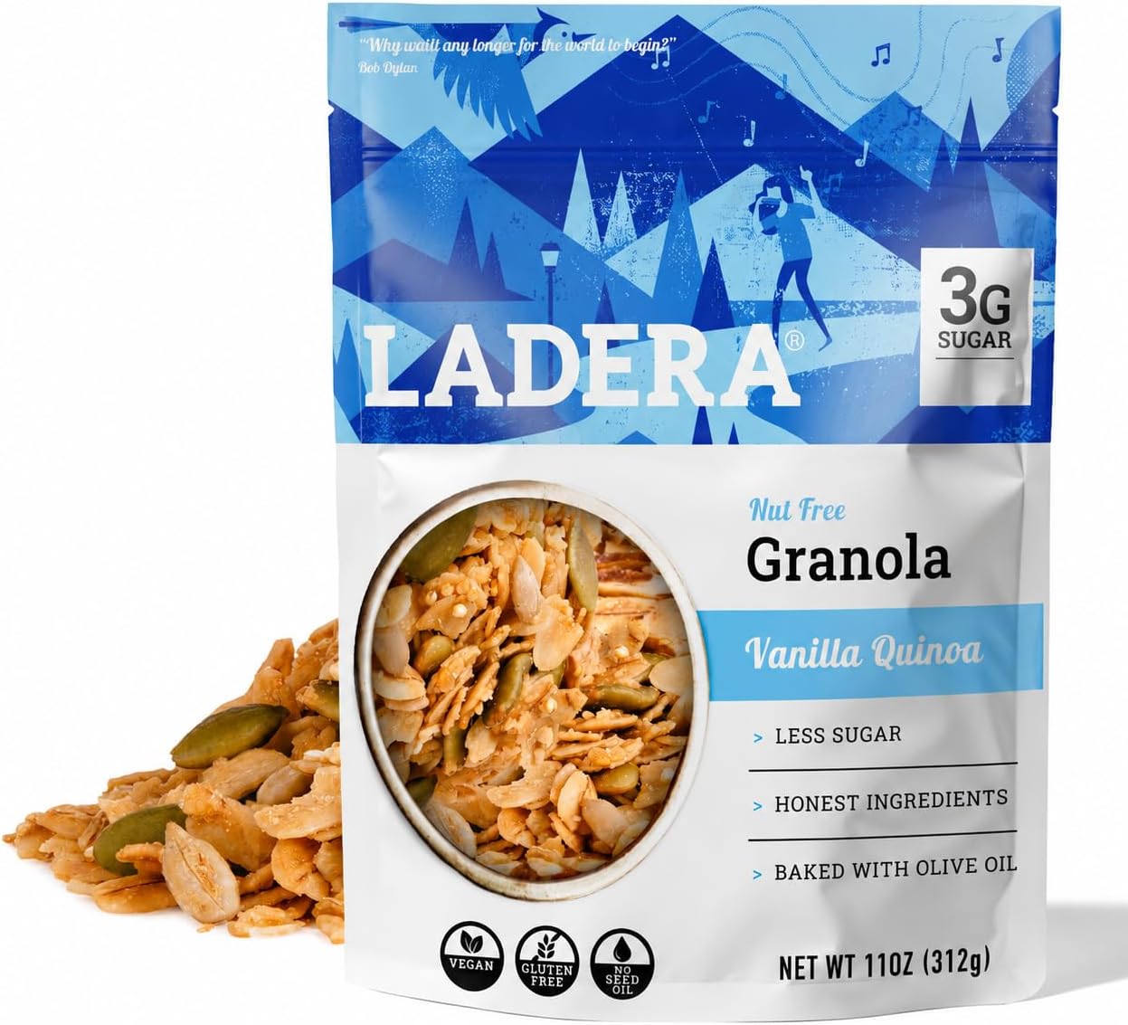 Ladera Vanilla Quinoa Granola - Nut Free Low Sugar Breakfast Cereal, Gluten Free & Vegan, Honest Ingredients, 11 OZ