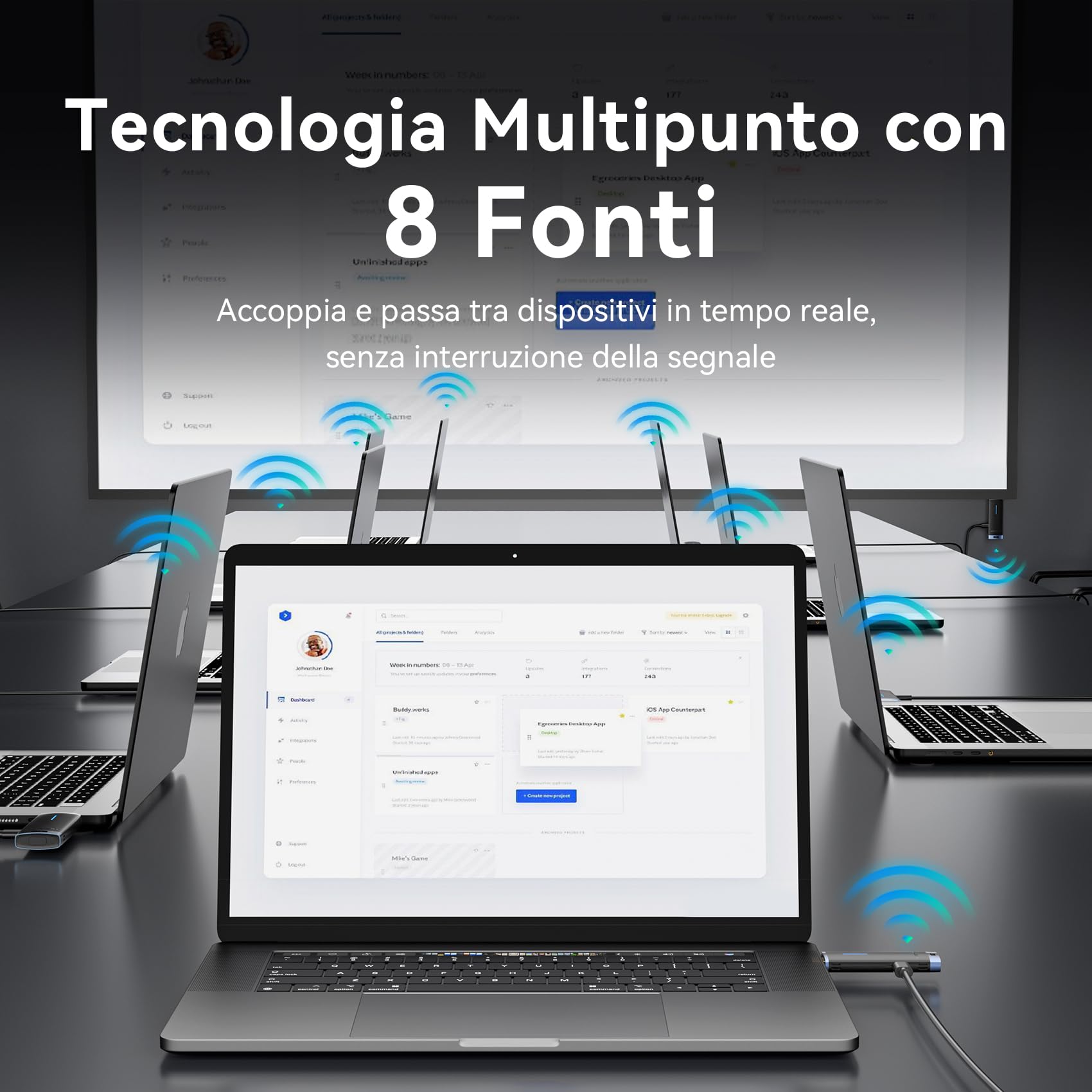 VENTION Trasmettitore e ricevitore HDMI wireless, Kit 1080P@60Hz Plug & Play, 165FT/50M di portata con tecnologia 5G per trasmettere video da laptop/PC a monitor/proiettore/TV