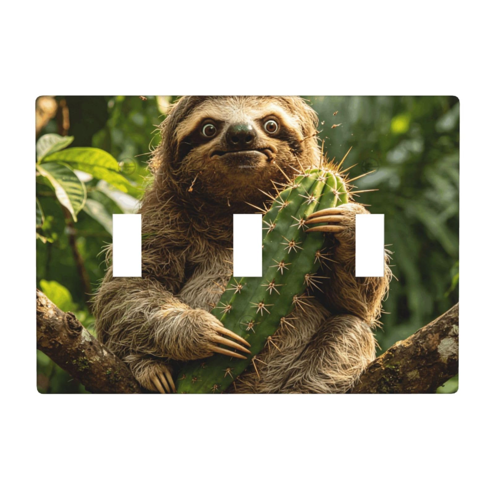 Cactus and Sloth 3 Gang Switch Plate Cover-Unbreakable Polycarbonate Wall Plate, Heat Resistant Toggle Switch Decor for Home