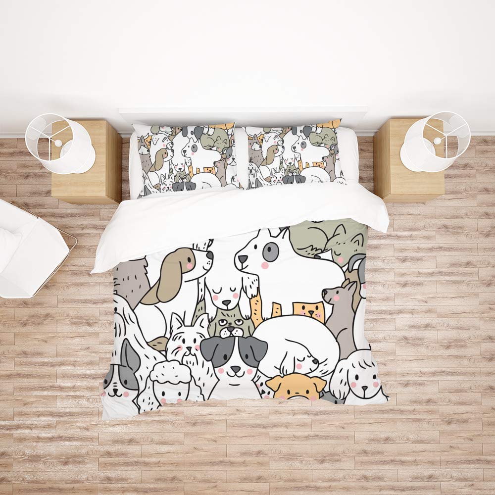Funda de edredón king de 3 piezas con diseño de perros en tejido poliéster suave