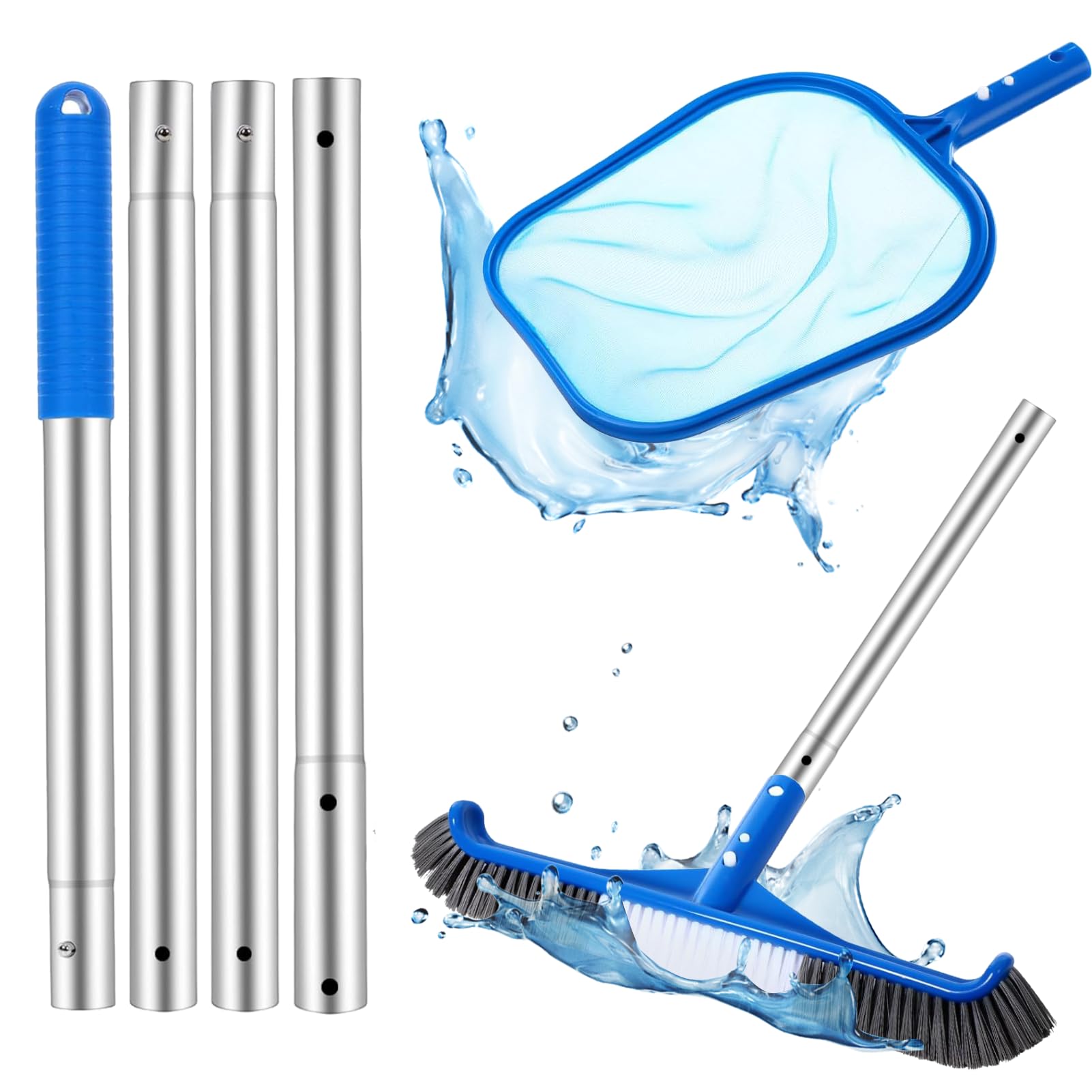 Kit de nettoyage de piscine, filet de 150 cm, brosse de piscine en maille fine avec poteau en aluminium de 119,4 cm pour maison, jardin, étang, spa (brosse de piscine + filet)