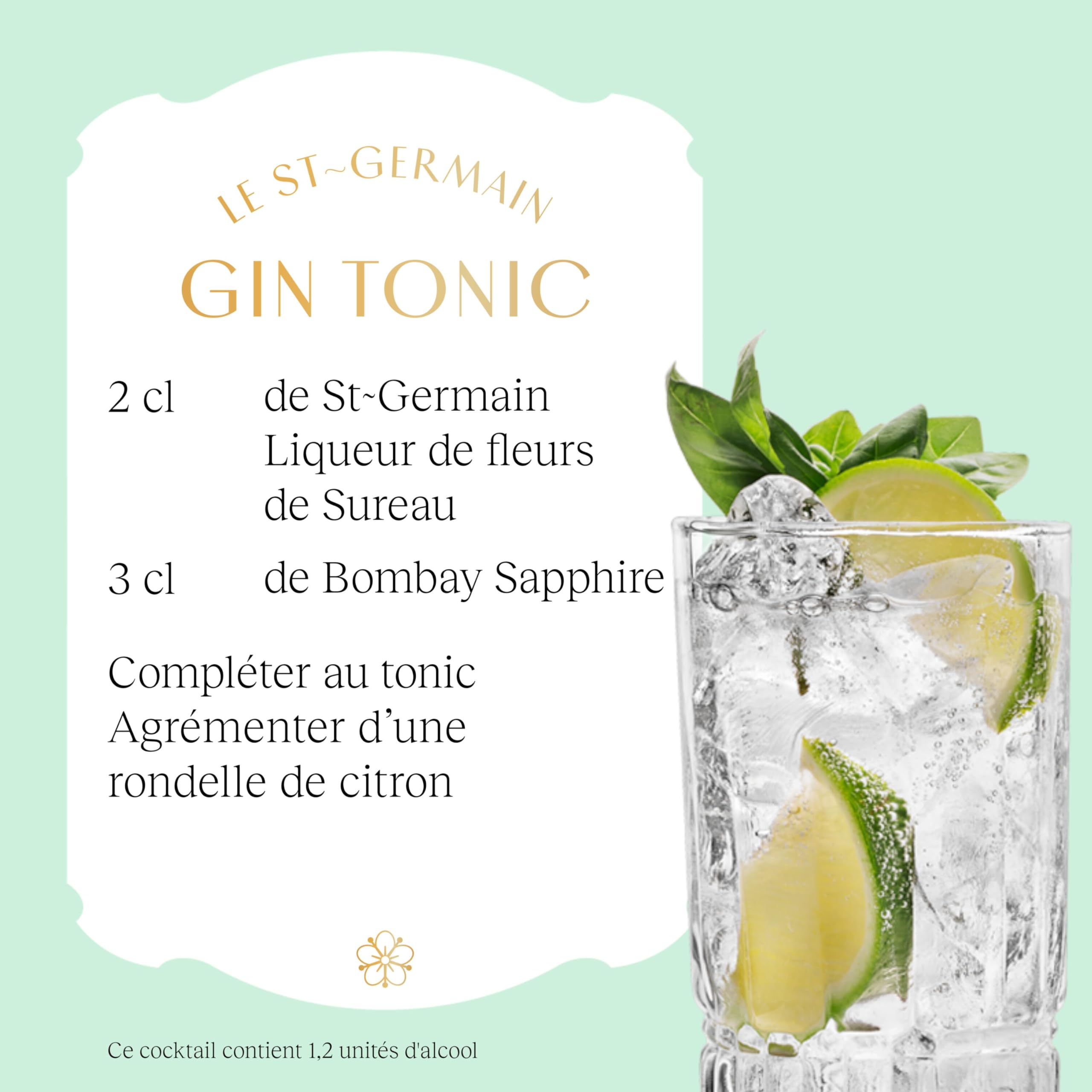 St-Germain Liqueur Française élaborée aux fleurs de sureau, 20 % vol., 50 cl/500 ml, fraîchement cueillies à la main, sans arômes artificiels