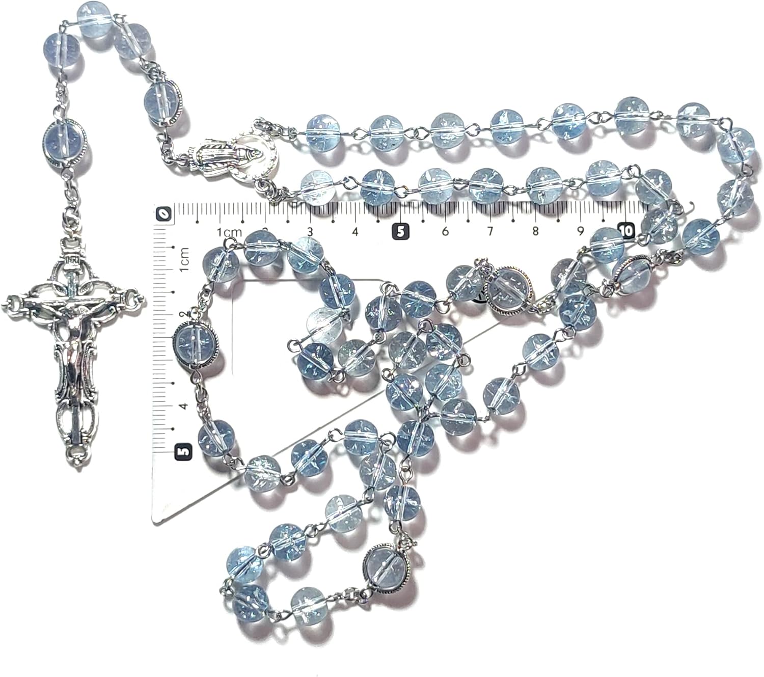 Rosary Beads Chaplet Artificial Crystal Glass Aquamarine Rosery Cross Catholic gifts - Image 6