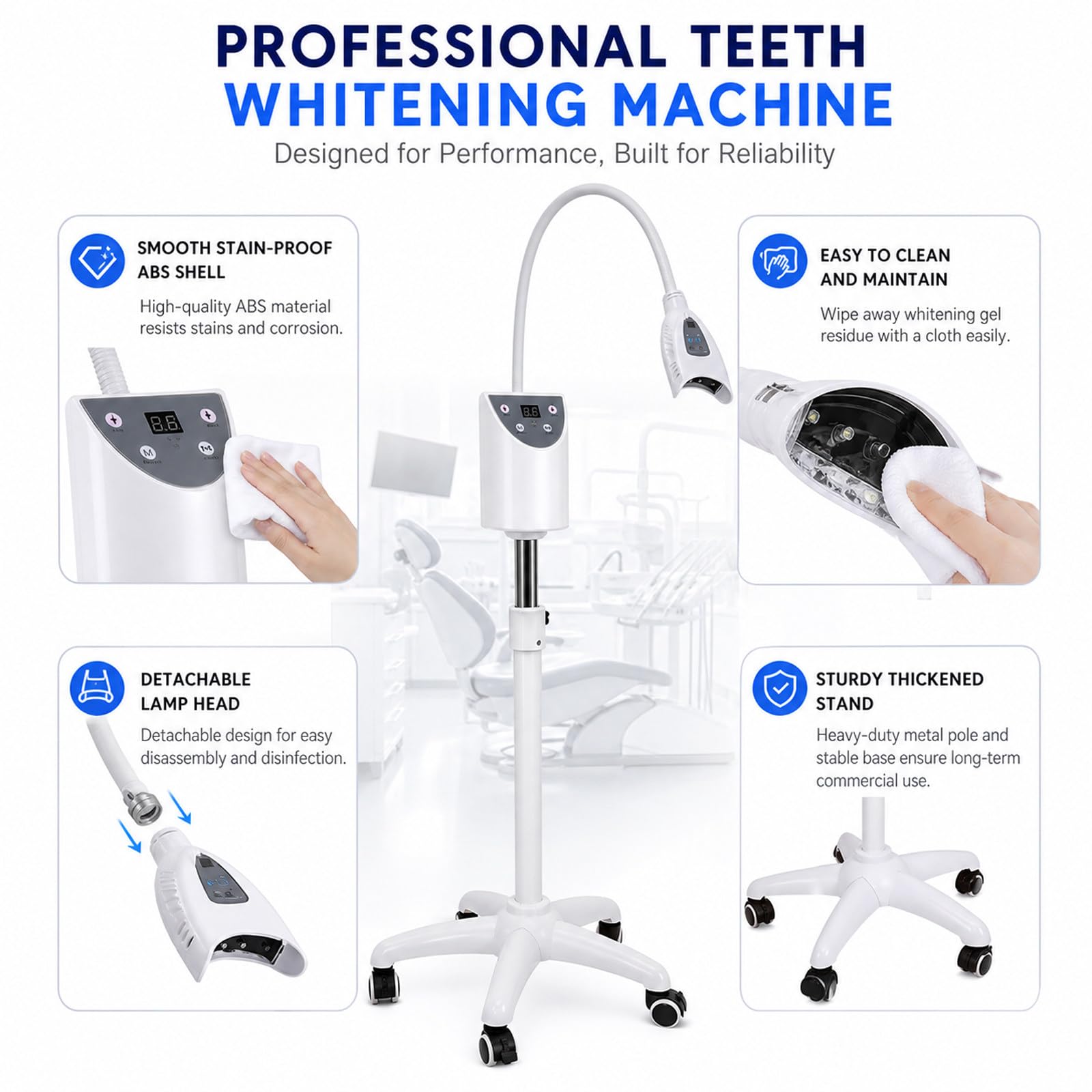 Zahnbleaching LED-Lampe 140W, lámpara de blanqueamiento Dental Profesional, Altura Ajustable y luz fría LED con Cuello de Cisne Flexible, para clínicas dentales y Salones de Belleza