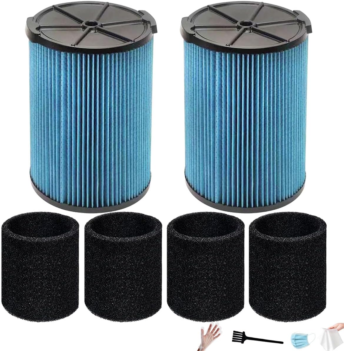 VF5000 Filter for Ridgid Shop Vac Filter 5 gallon, vf5000 filter Kit Compatible with rigid wd09700 filter WD1450 WD1270 WD06700 for 5-20 Gallon Vacuums, 2 pack with 4 Foam Sleeves