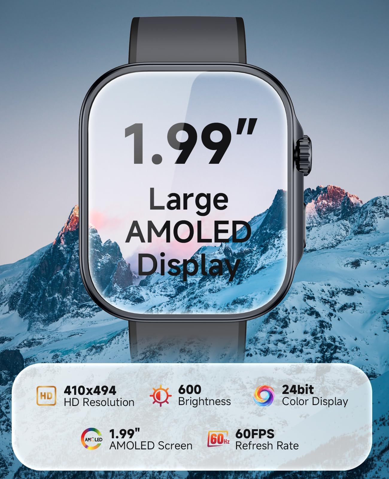 Smart Watch for Men, Blood Pressure Monitor Heart Rate Blood Oxygen Sleep Monitoring, 3ATM Waterproof Fitness Tracker, 1.99" AMOLED Display, Bluetooth call Smartwatch Compatible with Android and iOS