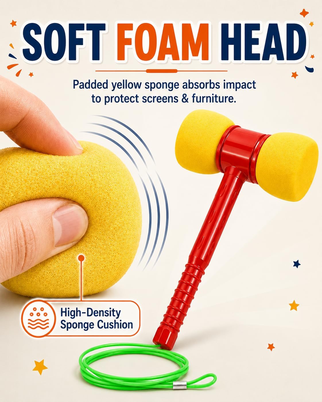 VANZACK Kids Toy Hammer with Foam Head, Plastic Mallet for Whacking Games | Soft Foam Head for Arcade Whacking Games, Active Play And Hand-Eye Coordination