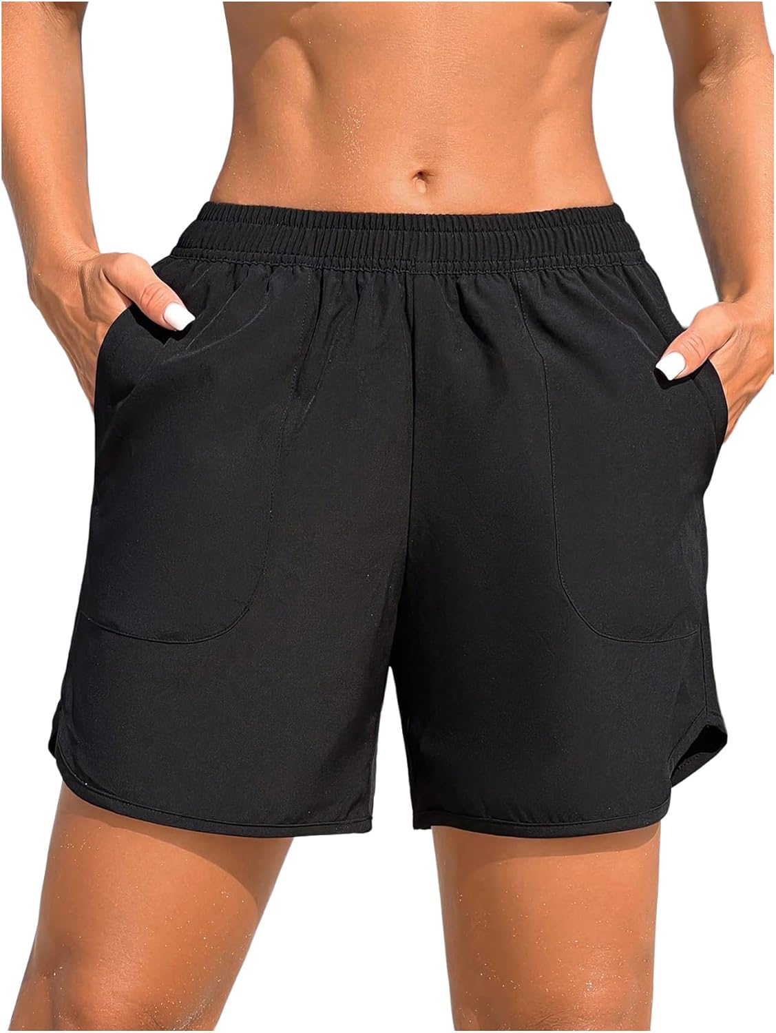 Floerns Women’s Elastic Waist Board Shorts Quick Dry Beach Shorts with Slant Pocket
