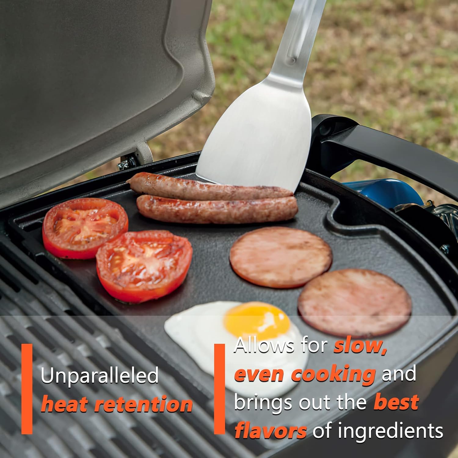 QuliMetal 7113 Grill Cover and 6558 Cast Iron Cooking Griddle for Weber Q1000, Q1200, Q1400 Series Grills