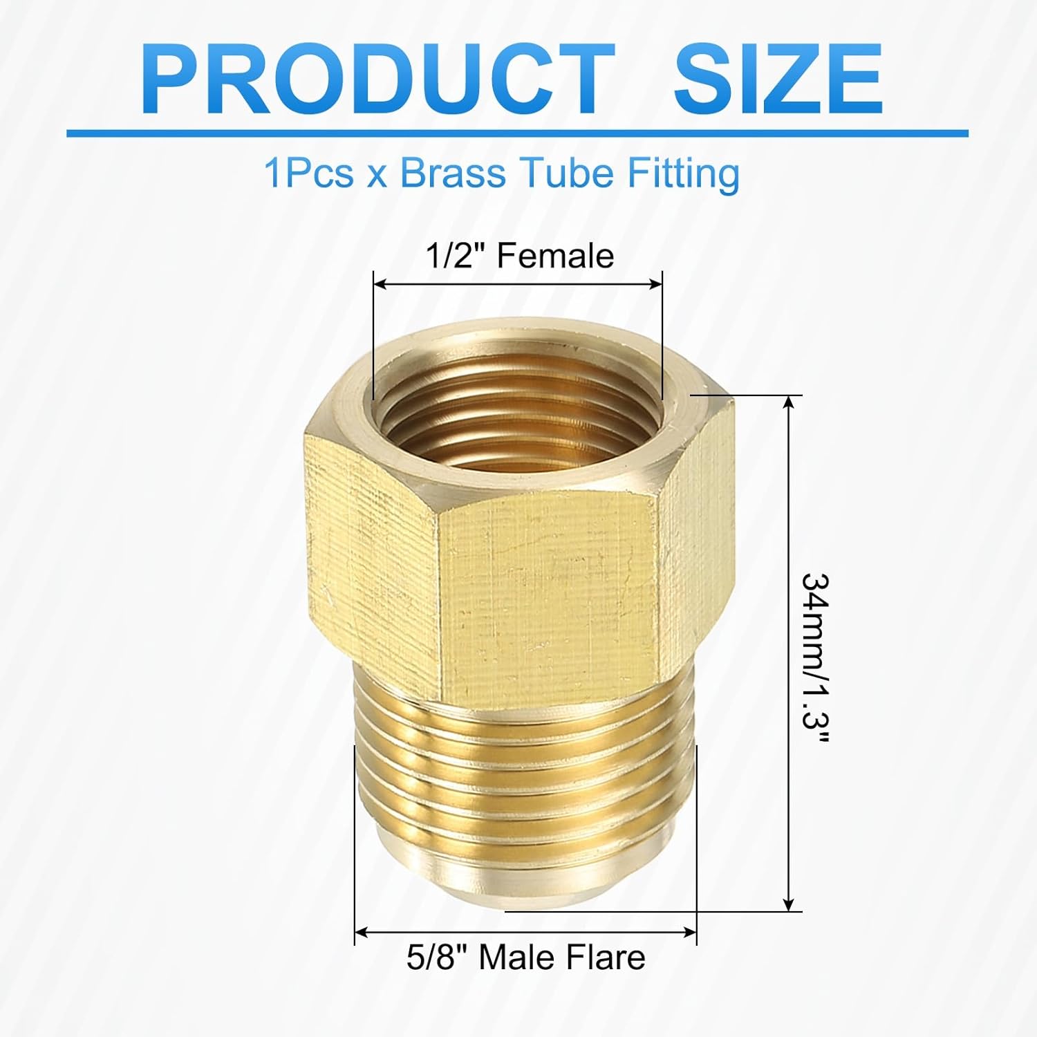 Brass Flare Tube Fitting Coupling Gas Adapter, 5/8" Male Flare x 1/2 Inch Female SAE Thread Pipe Connector Fit for air Conditioning HVAC Automotive Grills (Gold)