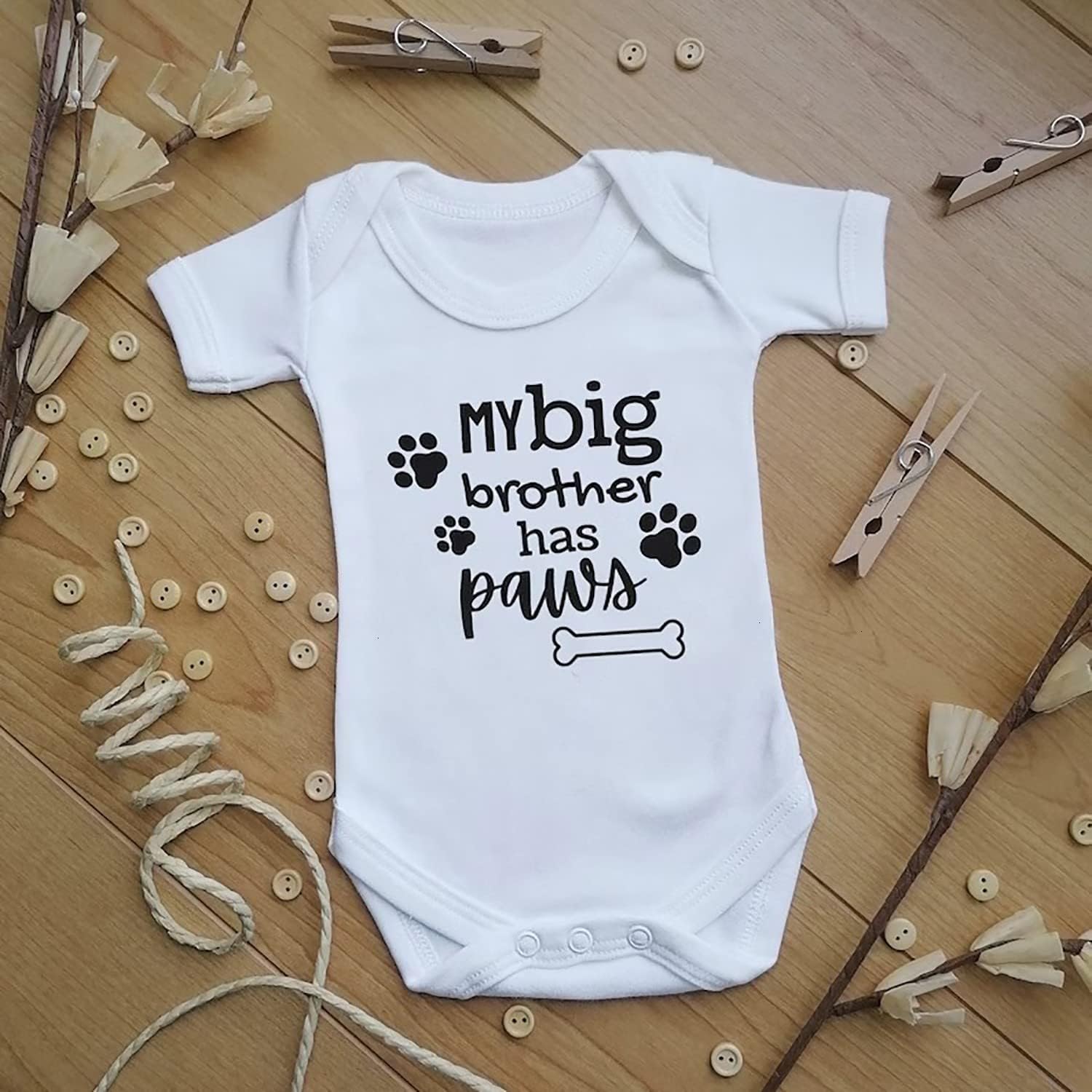 My Big Brother Has Paws Baby Grow Onesie, Baby Gift For