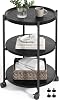 Side Table, 3-Tier Modern End Table with Wheels, Small Round Nightstand Bedside Table for Living Room, Bedroom, or Small Spaces-Black