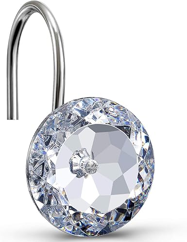 CHICTIE Ganchos para cortina de ducha, ganchos decorativos de cristal, juego de 12 ganchos de ducha de acero inoxidable resistentes a la oxidación