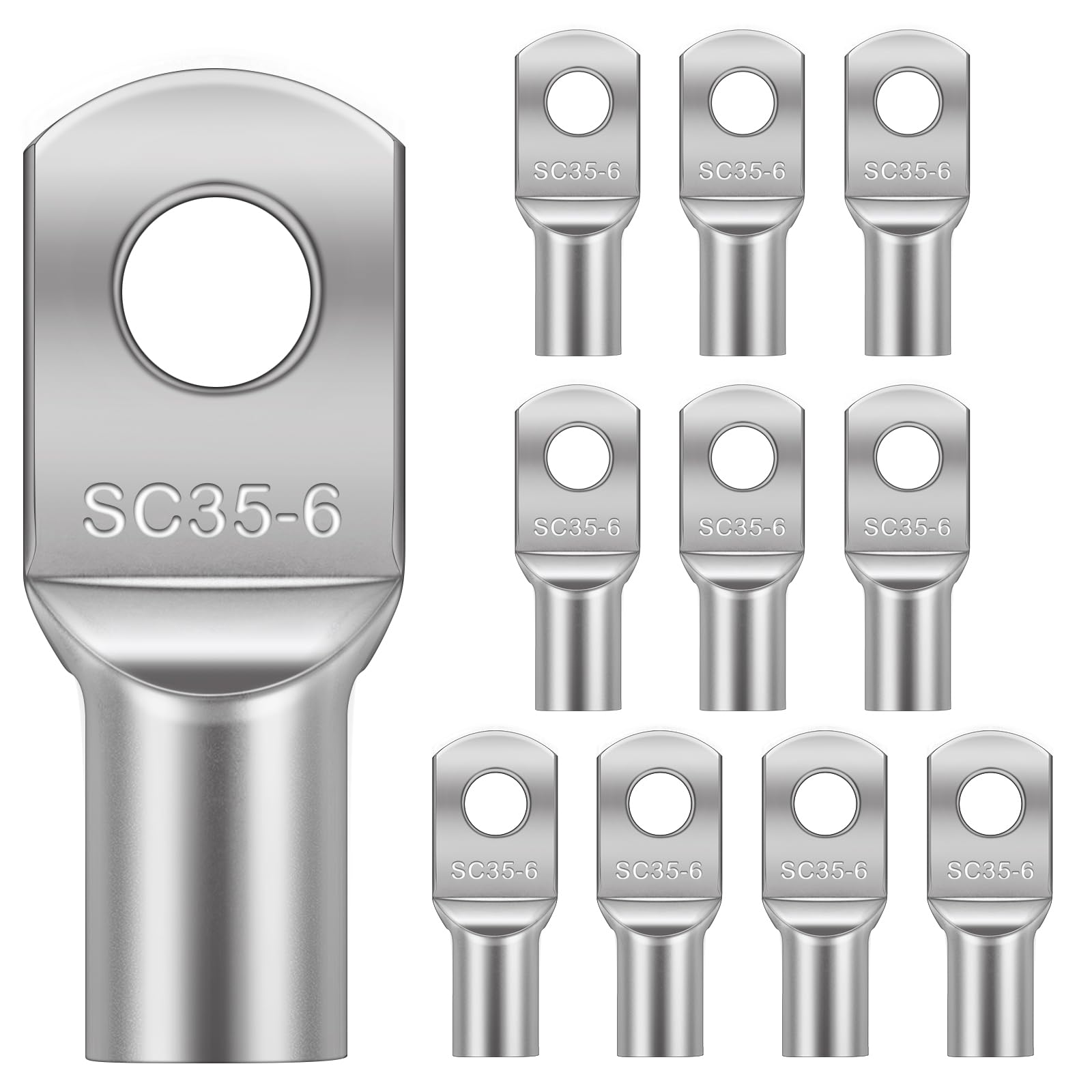 Flintronic 10Pcs Tinned Copper Terminals Connectors, SC35-6 Battery SC Ring Terminal Connectors Set, Battery Cable Ends Lugs, Bolt Hole Crimp Terminals Connector for Electric, Auto, Boat, Car