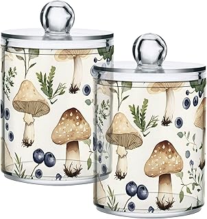 Herb Mushroom Clear Plastic Jars with Lids 4 Pack Qtip Holder Dispenser for Cotton Ball Swab, 14Oz Versatile Apothecary Jar Canisters Storage Organizer for Bathroom Kitchen