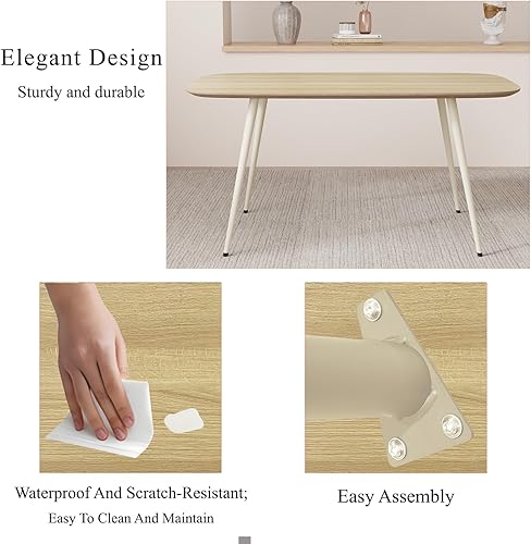 Miniatura 4 de Mesa de comedor moderna de granja de 47.2 pulgadas, mesa de comedor rectangular de madera con patas de metal para 4 personas para comedor, cocina,