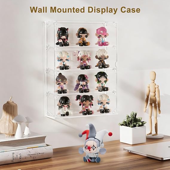 Acrylic Display Case for Collectibles, 4 Layer Clear Wall Mounted or Desktop Storage Organizer for Pop Figures, Dustproof Display Cabinet Box for Mini Toys Rock Crystals