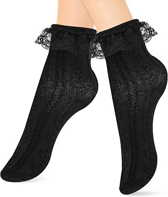 ZOCONE 6 Paia Calzini Donna Con Volant In Pizzo: Calzini Caviglia In Cotone Traspirante, Bellissimi Bordi Arricciati - Con Sacchetto Lavaggio Incluso, Taglia 36-38