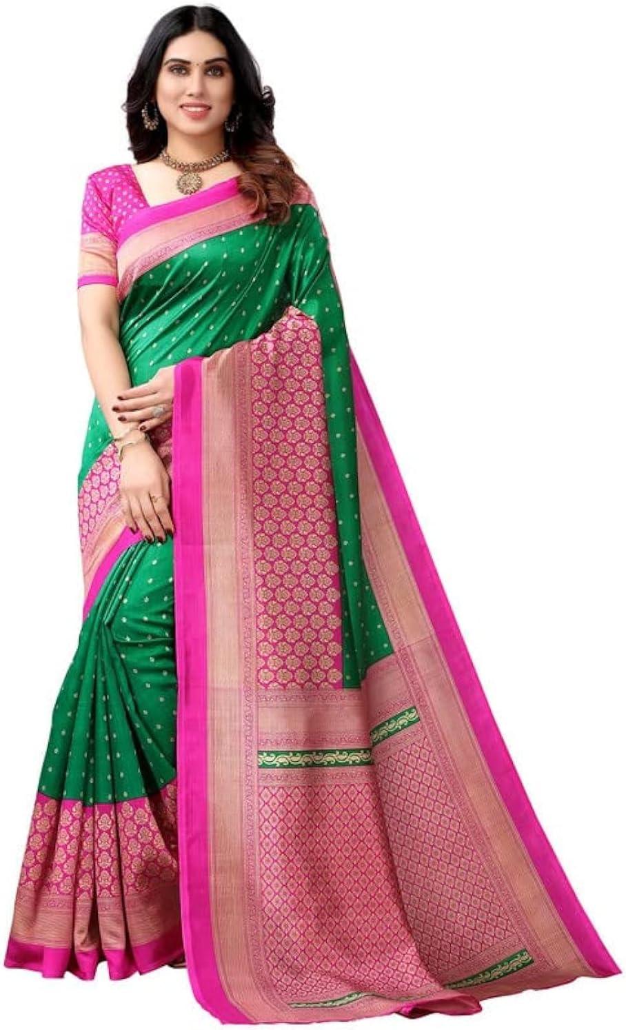 Ladies Faux Silk Printed Saree with Unstitched Blouse