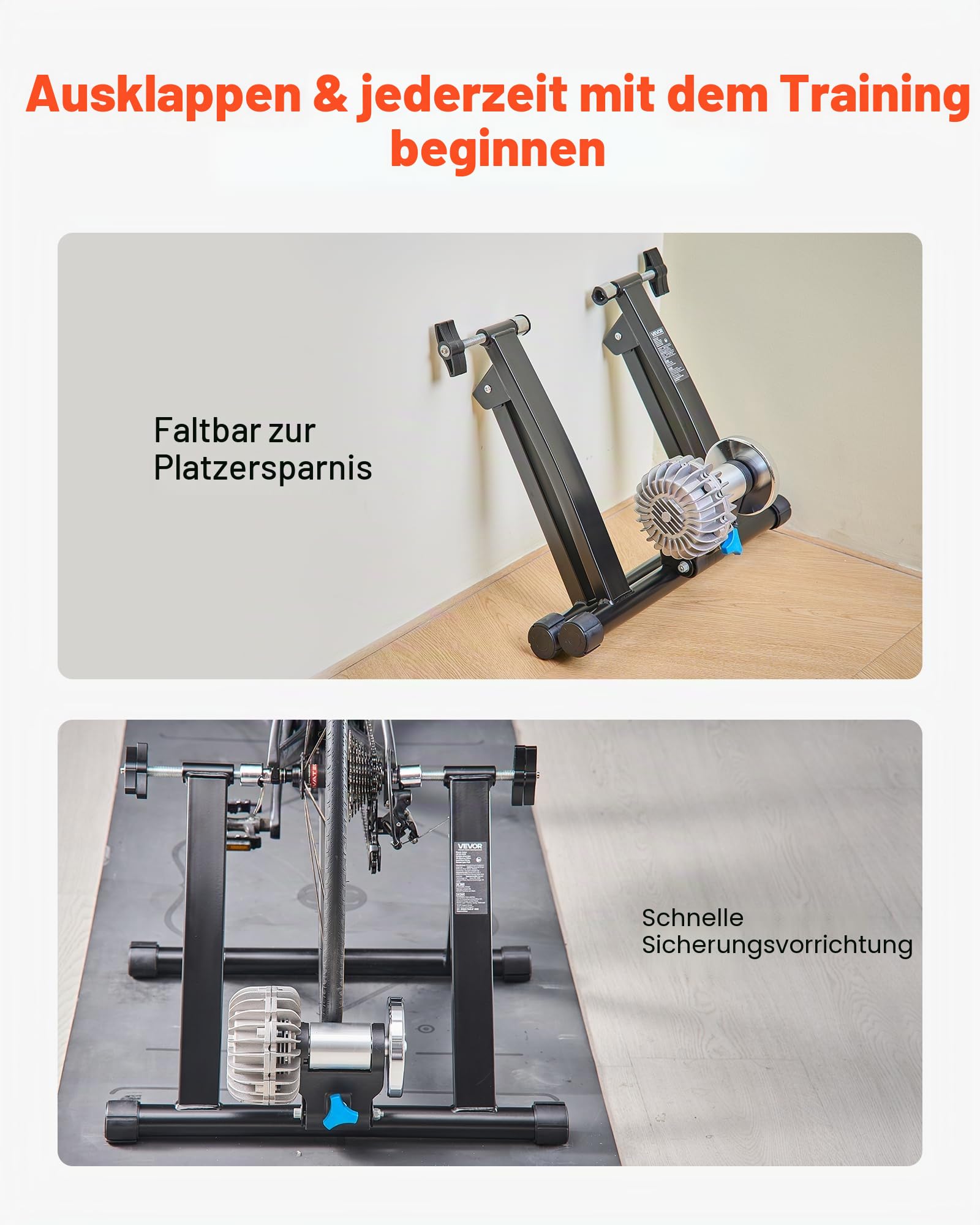 VEVOR Fahrradtrainerständer, magnetischer stationärer Fahrradständer für 26-29-Zoll-Räder, 6 Widerstandseinstellungen, Geräuschreduzierender Schwungradmotor, für Indoor-Fahrübungen