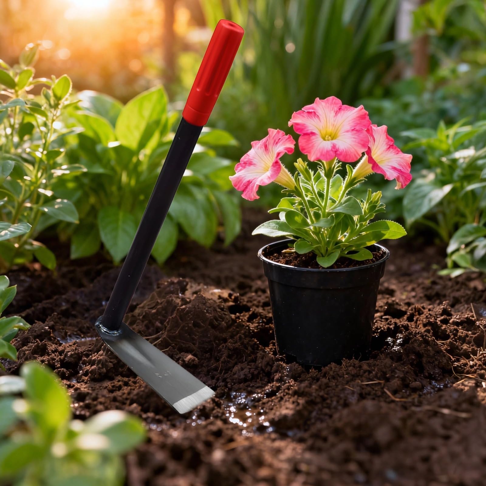 Zappa da giardino in acciaio al carbonio, 6 cm, a bocca piatta, per diserbo, piantare, allentare il terreno, zappa a manico corto con impugnatura comoda, strumento da giardinaggio robusto