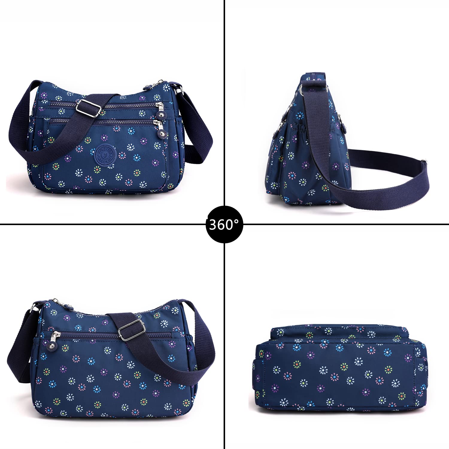 Nawoshow Nylon Floral Multi-Pocket Crossbody Purse Bags for Women Travel Shoulder Bag (Star Flower)