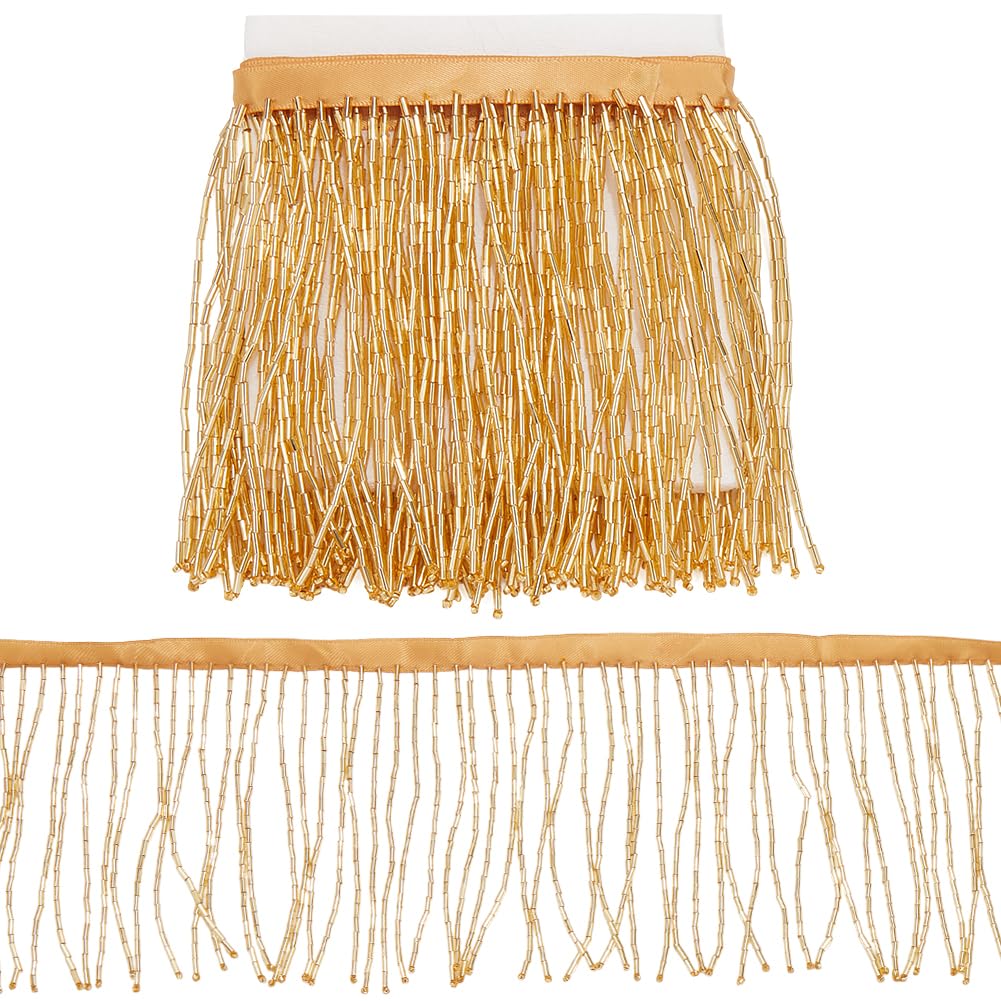 1 iarda 4.09 pollici Oro Perline di Vetro Nappa Larga Scintillante Vintage Frangia Perline Rifinitura Scintillante Catena Treccia Nastro Decorativo In Poliestere per Cucire Creazione Tenda C