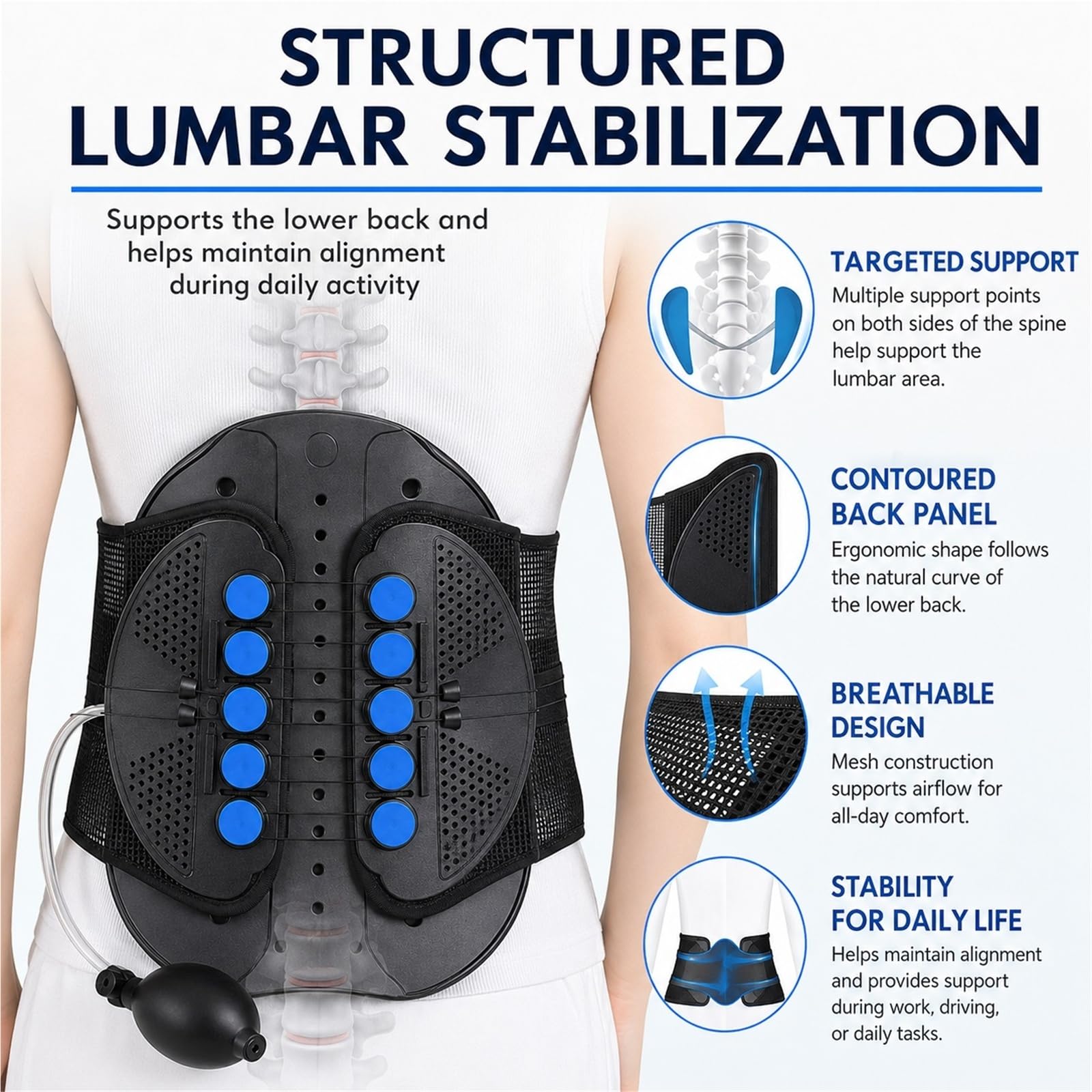 Faja Lumbar para Hombre y Mujer Soporte de Espalda para Hernia Discal y Ciática Cinturón de Descompresión para Fractura por Compresión y Recuperación Postoperatoria | M