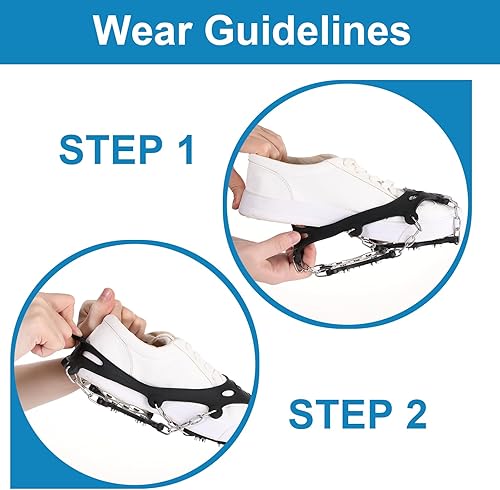 Miniatura 4 de Landhoow 2 pares de crampones para botas de senderismo antideslizantes de tracción de hielo 12 picos de escalada de acero inoxidable para invierno