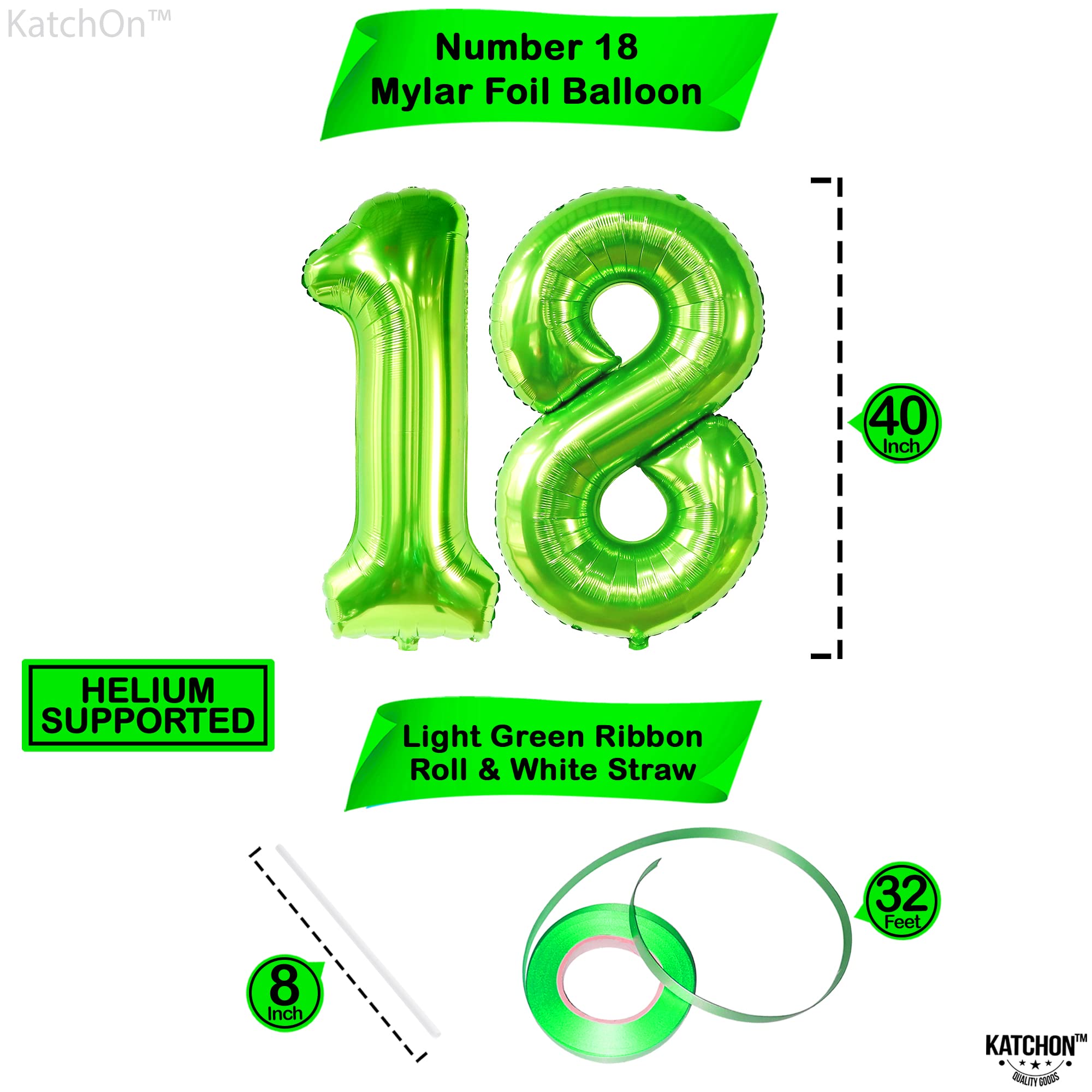 Amazon.com: KatchOn, Light Green Neon Number 18 Balloon - 40 Inch