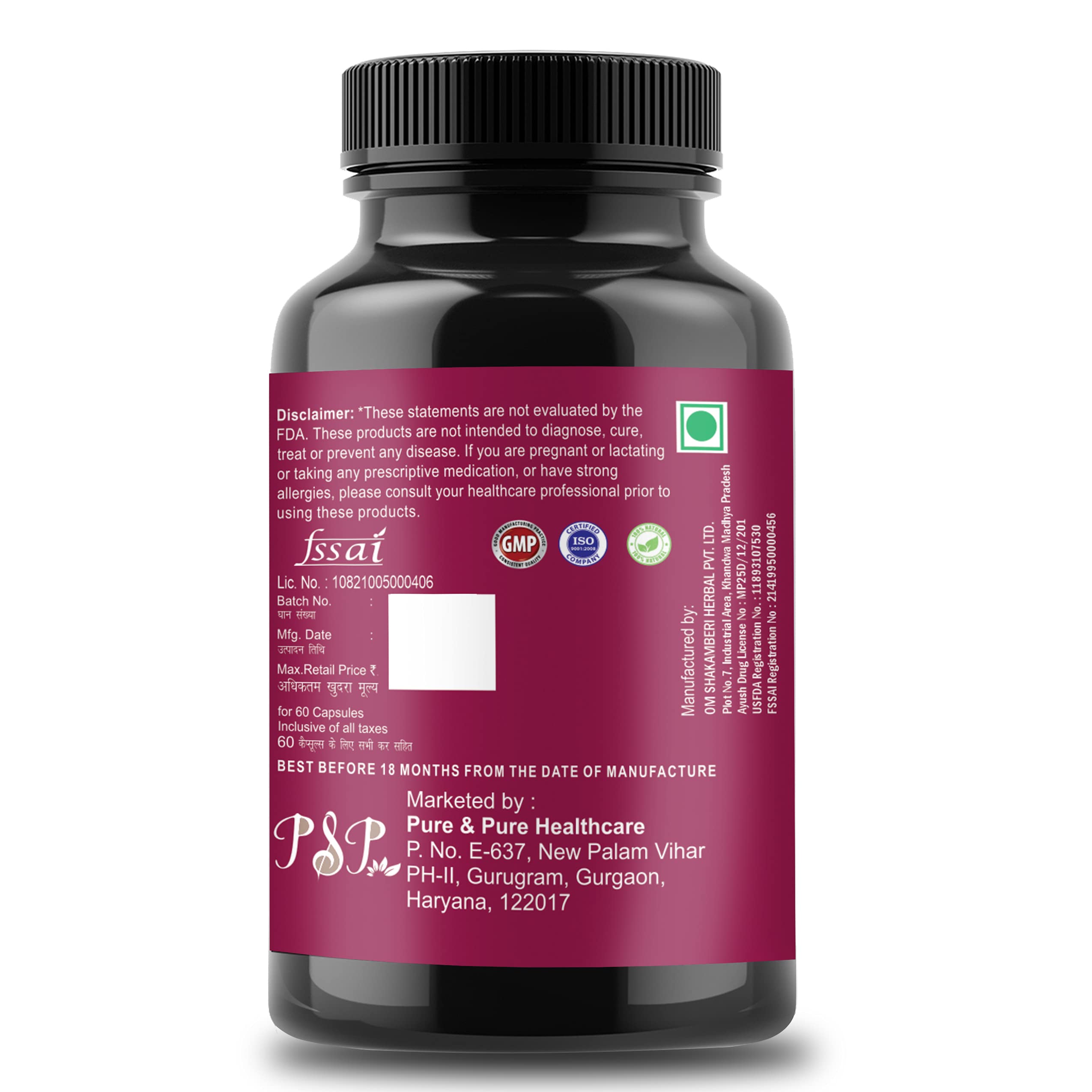 Pure & Pure Healthcare L-Glutathione Capsules 1000mg with Vitamin E and C For GlowingSkin( Pack of 1 )60 capsules — Amazon image 3
