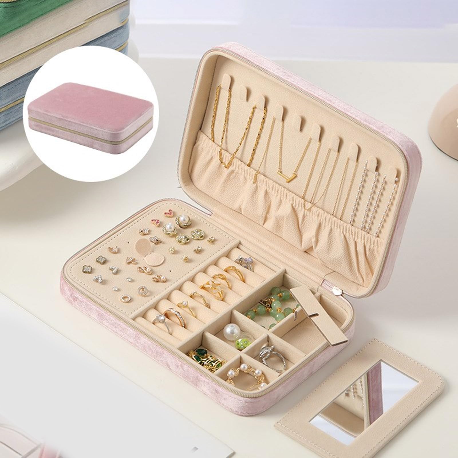 Joyero versátil con separadores protectores, estuche compacto para organizar y proteger varios artículos