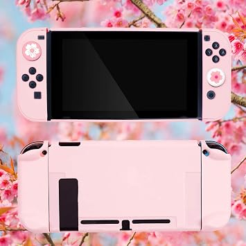 OLDZHU Pink Dockable Protective Case Compatible with Nintendo Switch Joy-Con Controllers with Glass Screen Protector 4 Thumb Grip Caps Shock Absorption and Scratches Pink Accessories for Nintendo Switch