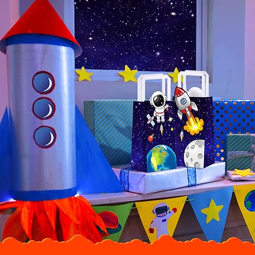 Miniatura 2 de Sabary Paquete de 16 bolsas de regalo con asas con temática de astronauta, bolsas de regalo para fiestas con temática de astronauta, bolsas de