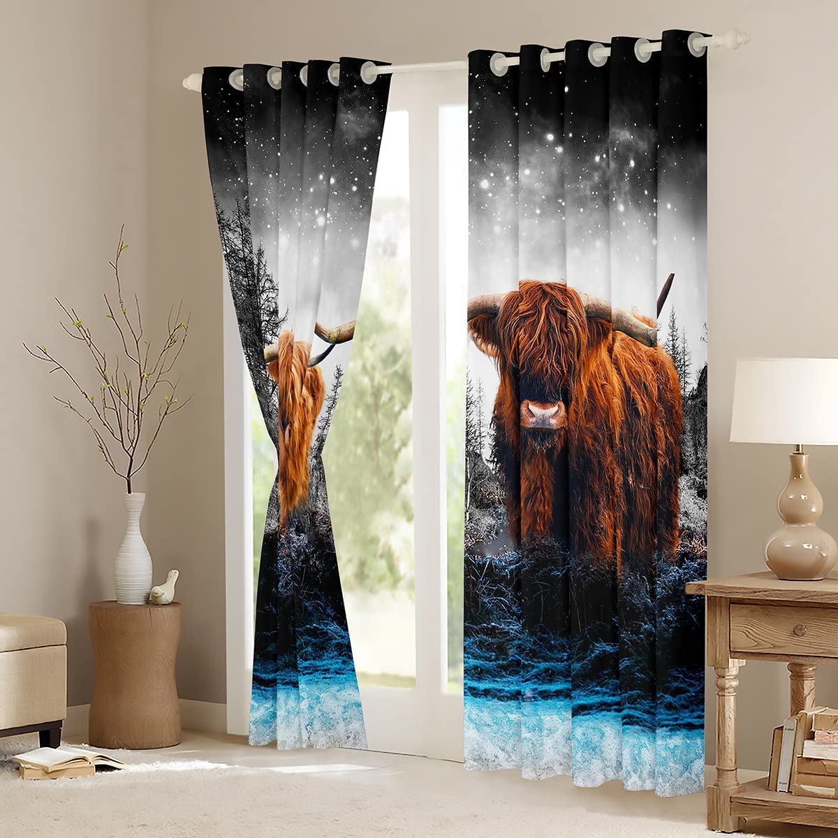 Highland Cow Window Drapes Highland Cattle Curtains for Kids Boys Girls Farm Animal Window Curtains for Bedroom Living Room Soft Durable Window Treatments W46*L54 - Image 3