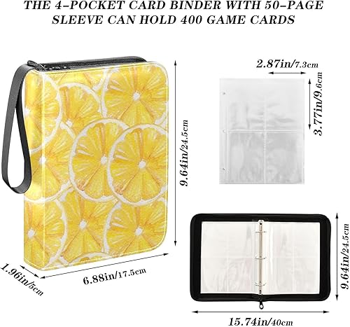 Miniatura 3 de Yellow Lemon Card Binder 400 Pockets Trading Card Storage Binder Album with Sleeves Zipper Card Collection Holder Folder for Sport Cards Game Cards