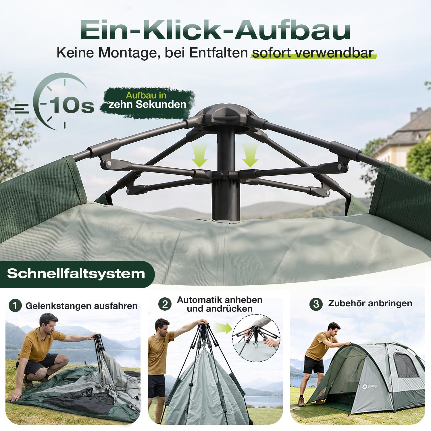 Sekey Pop Up Zelt 2 Personen, 2-in-1 Campingzelt mit Innenzelt oder Strandzelt ohne Innenzelt, Schnellaufbau Automatik Zelt Wasserdicht PU3000 UPF50+,