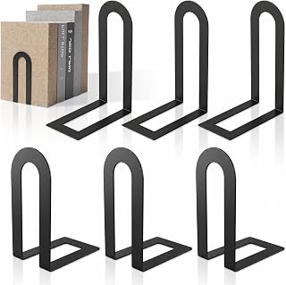 6 Pcs Modern Metal Bookends for Shelves, Metal Small Book Ends Book Shelf Organizer Minimalist Book Ends for Books/Movies/CDs, Decorative Bookends for Home Offi