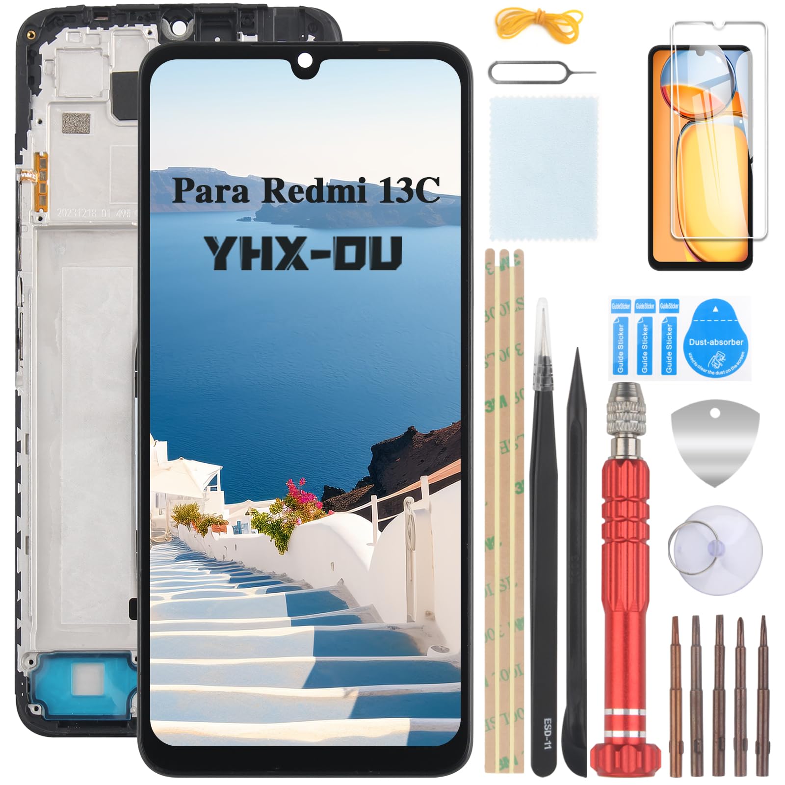 Pantalla Negra de 6,74 Pulgadas con Marco para Xiaomi Redmi 13C 23100RN82L, 23106RN0DA, 23108RN04Y, 2311DRN14I, Pantalla Táctil LCD, Digitalizador, Montaje de Cristal con Herramienta