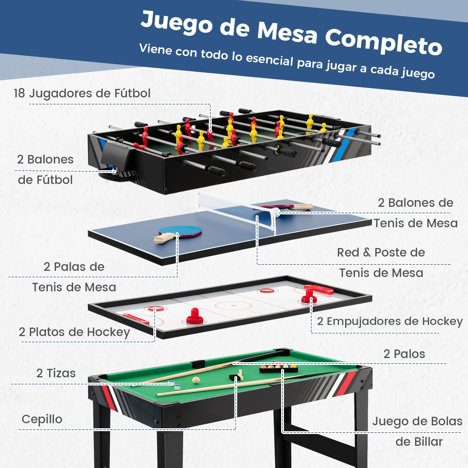 COSTWAY Mesa Multijuegos Combinada Baloncesto Billar Ping Pong Hockey Shuffleboard Bolos Niños Adultos Fiesta Sala Juegos
