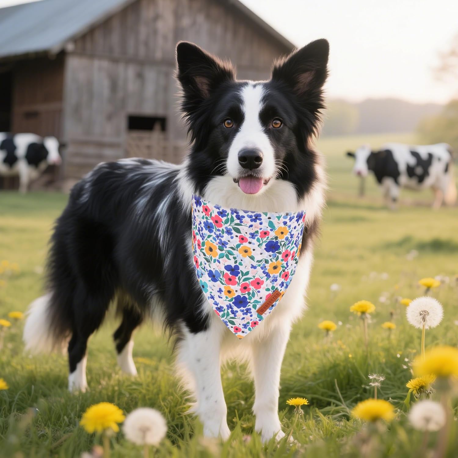 ADOGGYGO Floral Dog Bandanas Girl Boy, Pink Blue Spring Bandana, Large image 2