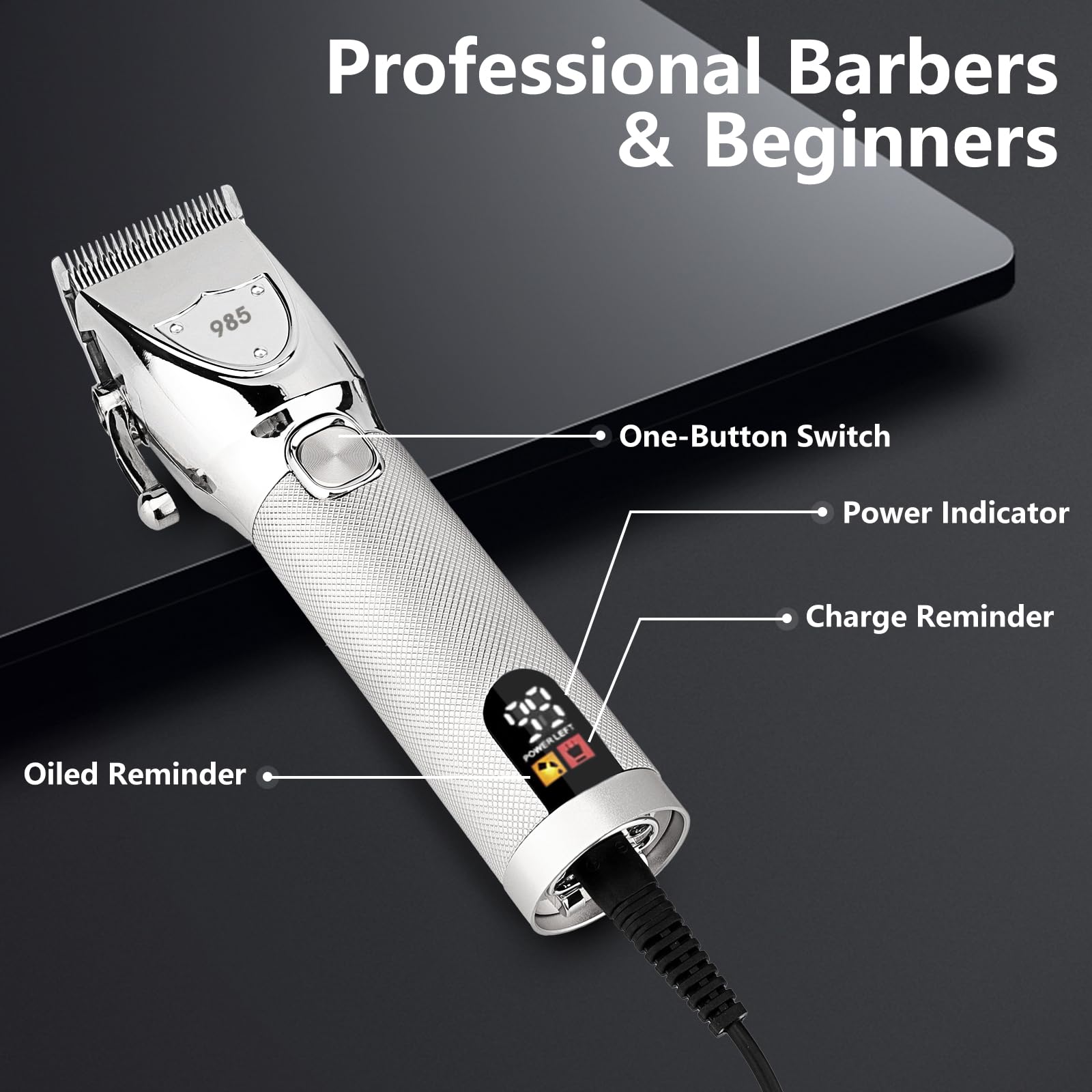 Professional Cordless Hair Clippers and Trimmers Set for Men, Silver